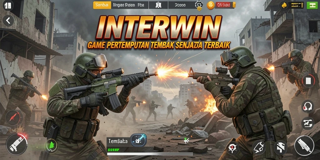 Tampilan antarmuka INTERWIN saat pertarungan tembak senjata.