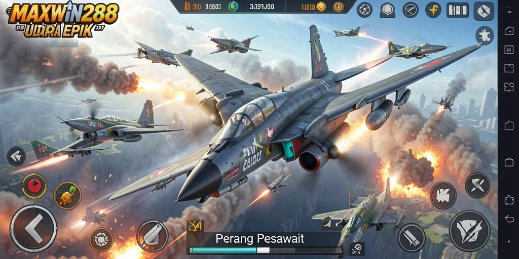 Tampilan antarmuka <strong>MAXWIN288</strong> yang menarik dan intuitif untuk pertempuran pesawat.