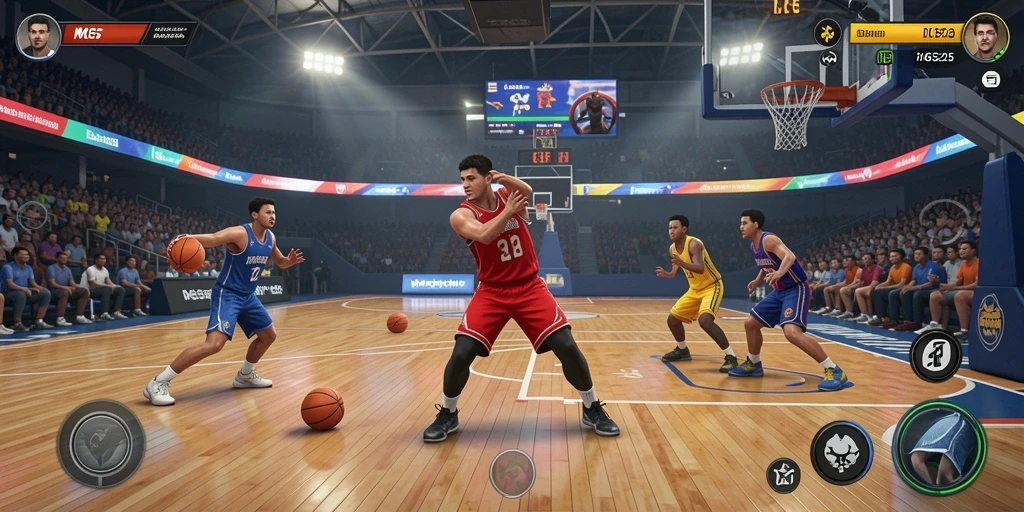Antarmuka MG525 menampilkan aksi basketball yang seru dan interaktif.
