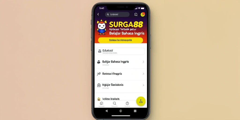 Antarmuka menarik dari aplikasi SURGA88 untuk belajar Bahasa Inggris.