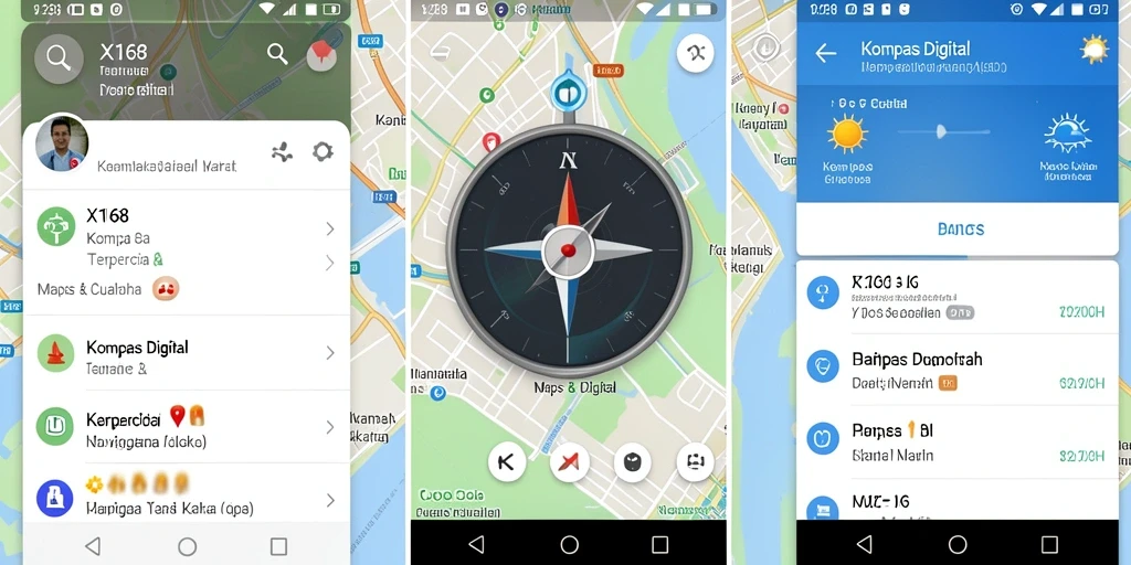 Antarmuka X168 dengan tampilan kompas digital yang jelas.